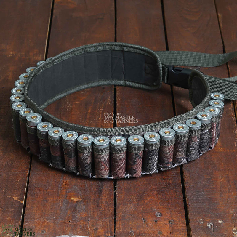 canvas cartridge belt, shotgun shell holder, camouflage cartridge belt, shotgun cartridge belt