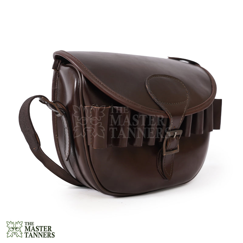 leather cartridge bag, brown cartridge bag, leather shooting bag,