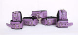 leather cuffs, leather restraint, leather bondage handcuffs, purple restraint cuffs