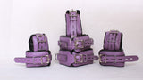 leather cuffs, leather restraint, leather bondage handcuffs, purple restraint cuffs