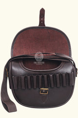leather cartridge bag, brown cartridge bag, leather shooting bag,