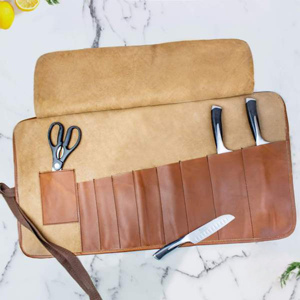 Classic Brown Knife Roll, Leather Tool Bag, Classic Knife Roll