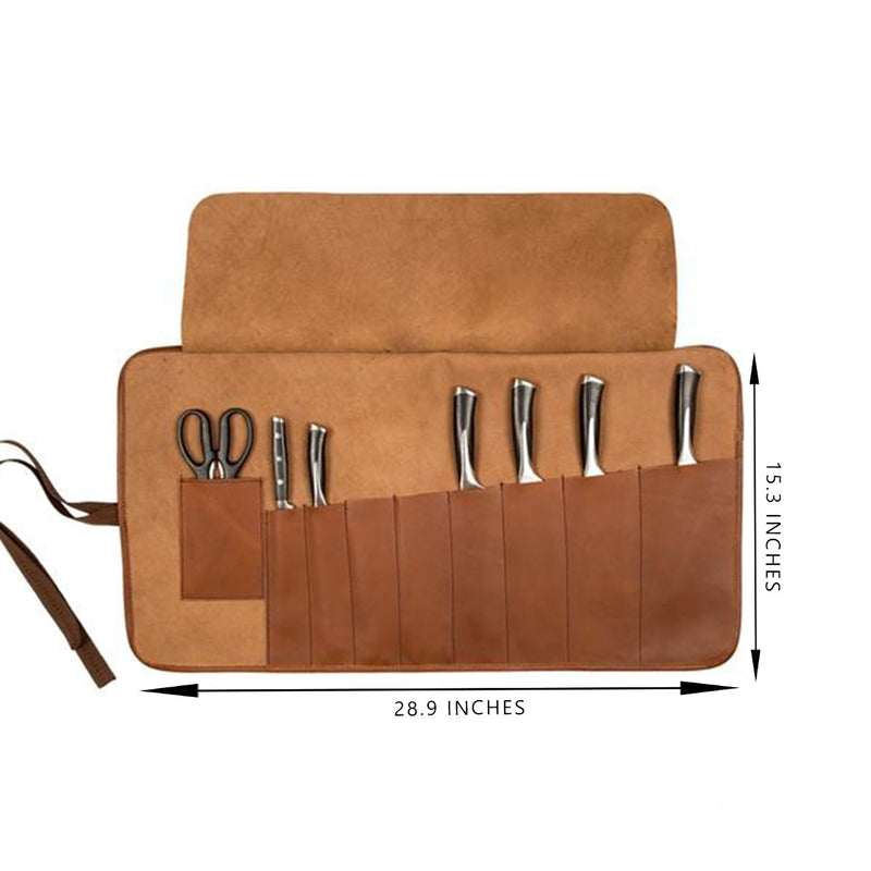 Classic Brown Knife Roll, Leather Tool Bag, Classic Knife Roll