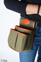 Canvas Leather Cartridge Bag, Canvas Belt Pouch, canvas cartridge bag, cartridge holder, shotgun cartridge bag, Leather Belt Pouch