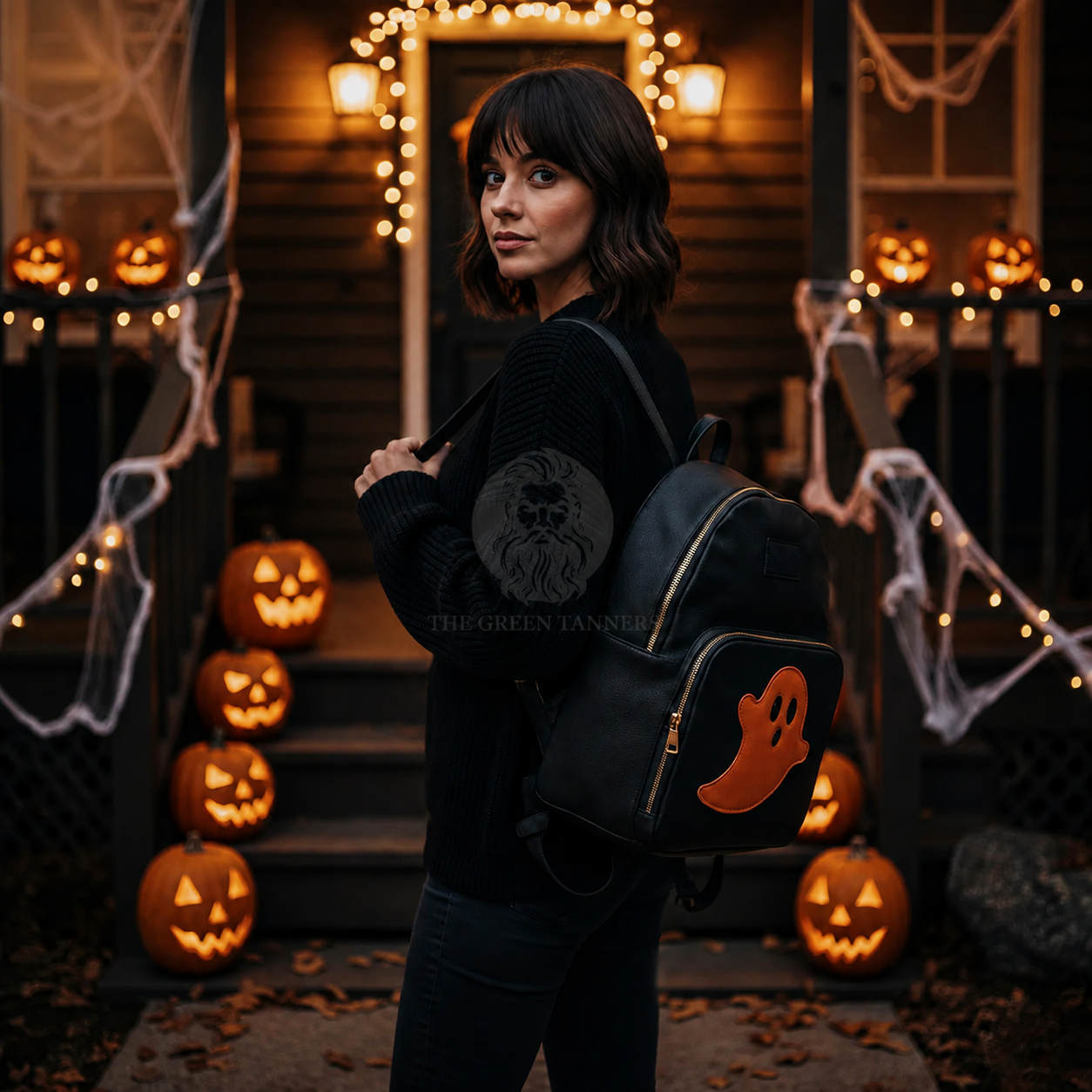 Halloween Premium Black Leather Backpack, view 7