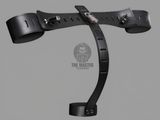 waist to ball cuffs, leather waist balls cuffs, black cuffs, leather balls cuffs, leather handcuffs