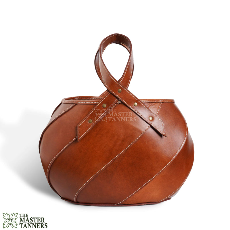 tote bag, leather bag, leather tote bag, round tote bag