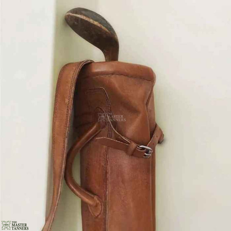 vintage leather golf bag, sunday golf bag, old leather golf bag, antique golf bag, leather sunday golf bag