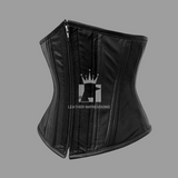 black leather underbust corset, underbust corset, leather corset