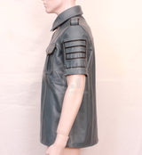 Leather military style shirt, leather BDSM shirt, Bondage leather Shirt, Leather Police Shirt fetish, leather party shirt