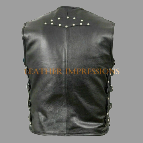 leather vest, gay leather vest, leather vest bdsm, bondage leather vest, Leather Biker Waistcoat