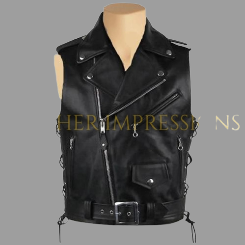 Multi-Pockets Leather Vest With Notch Lapels