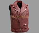 leather vest, gay leather vest, leather vest bdsm, bondage leather vest, Maroon leather vest