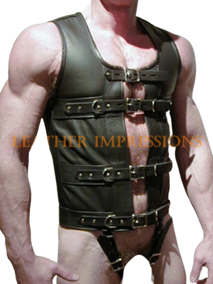 leather vest, gay leather vest, leather vest bdsm, bondage leather vest