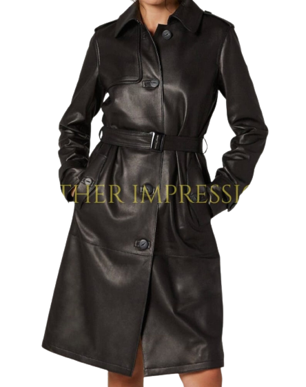  leather coat, leather long coat, leahter trench coat, leather overcoat, leather long coat