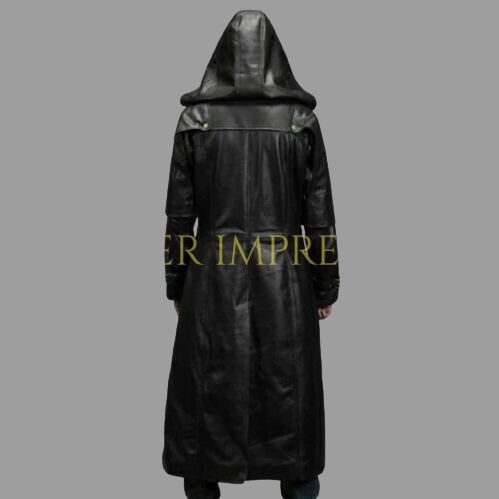  leather coat, leather long coat, leahter trench coat, leather leather overcoat, leather hooded long coat