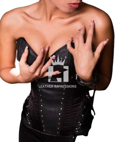 black leather corset, leather overbust corset, overbust corset, leather bondage corset