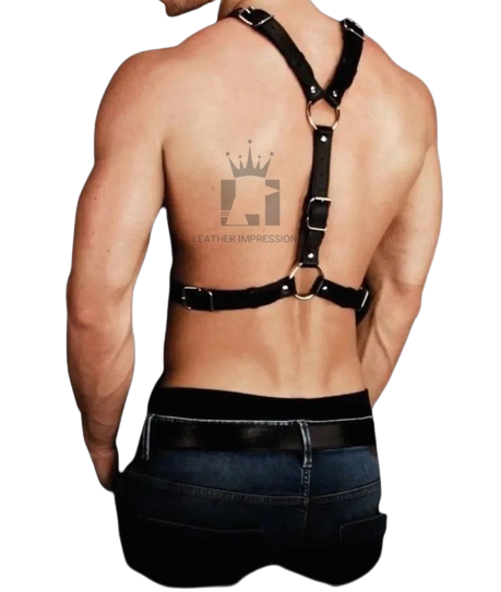 leather chest harness with O-Rings, harness with adjustable belts, Leather Chest Harness