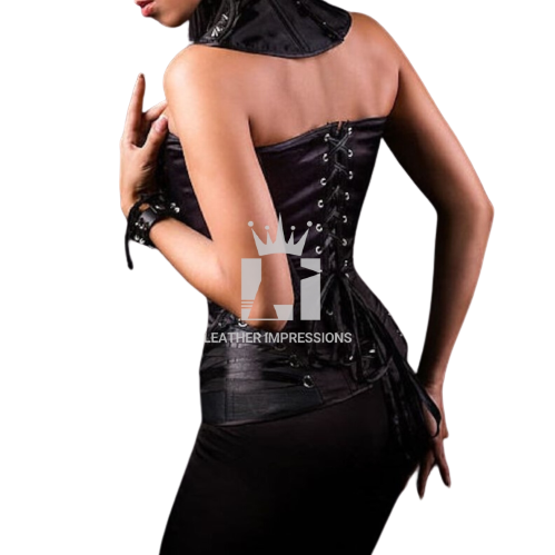 black leather corset, leather overbust corset, overbust corset, leather bondage corset
