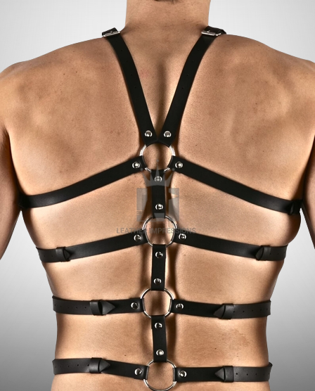 mens leather harness with multiple O-rings, leather harness, Mens Leather Harness