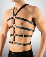 mens leather harness with multiple O-rings, leather harness, Mens Leather Harness