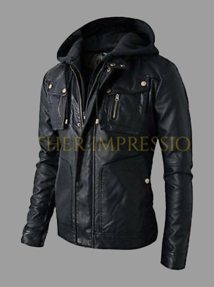 leather jacket, leather zipper jacket, genuine leather jacket, leather biker jacket, Hoodie Leather Jacket