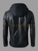 leather jacket, leather zipper jacket, genuine leather jacket, leather biker jacket, Hoodie Leather Jacket