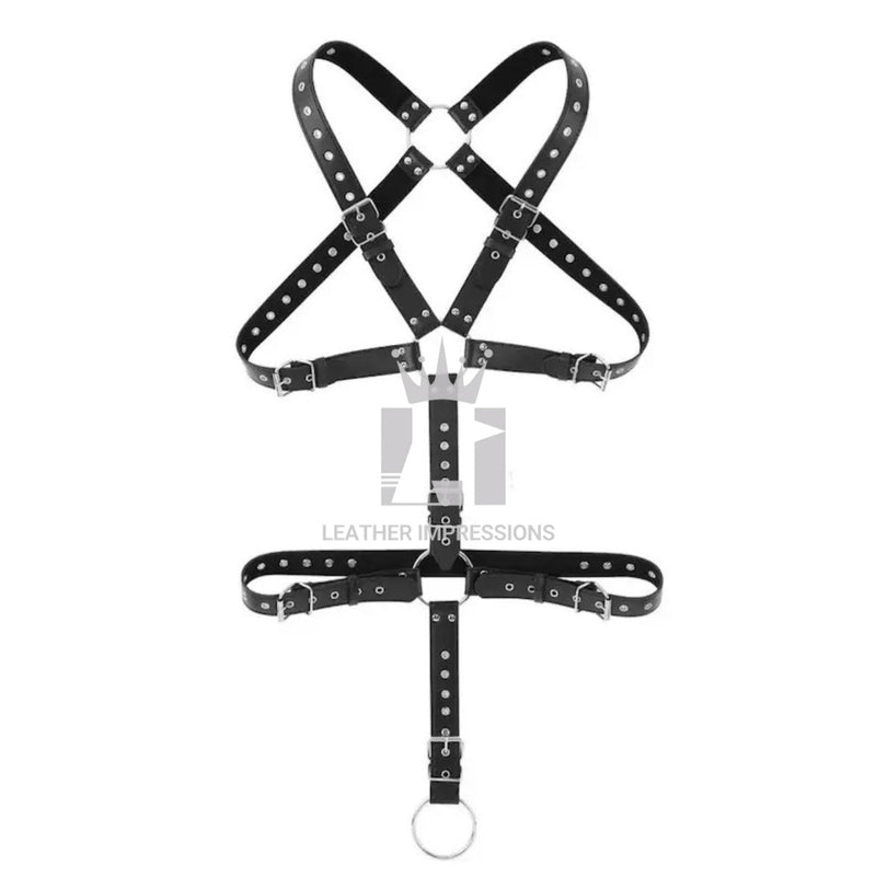 men leather chest harness with cockring, leather harness, leather chest harness