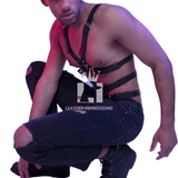 mens leather harness, leather harness, multiple O-rings with adjustable straps , Mens Leather Harness
