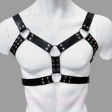 mens leather harness with four O-rings, harness with adjustable straps, Mens Leather Harness, Leather Chest harness