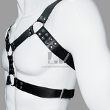 mens leather harness with four O-rings, harness with adjustable straps, Mens Leather Harness, Leather Chest harness