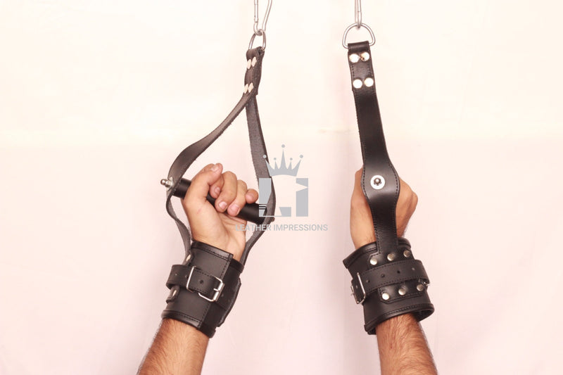 leather suspension cuffs, suspension cuffs, leather wrist cuffs, bondage suspension cuffs, bdsm suspension cuffs