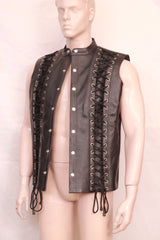 leather vest, men's leather vest, men leather vest, laced up men's leather vest, Leather Mens Top