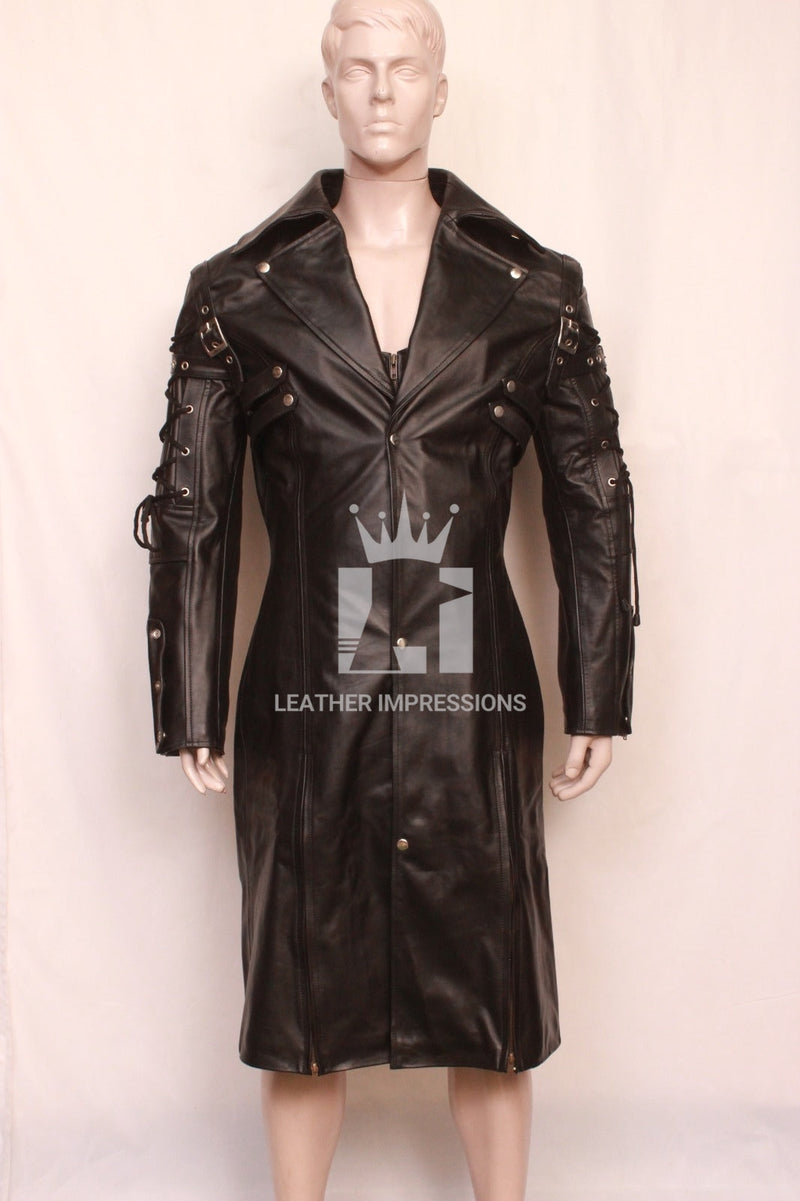 leather coat, leather long coat, leahter trench coat, leather leather overcoat