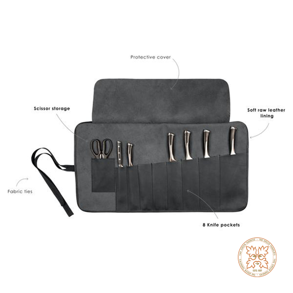 Classic Black Knife Roll, Leather Tool Bag