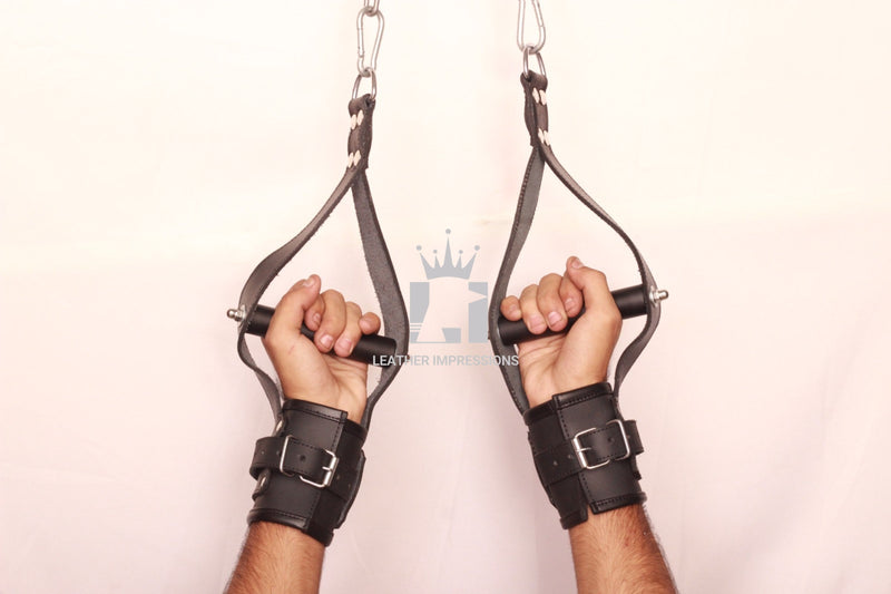 leather suspension cuffs, suspension cuffs, leather wrist cuffs, bondage suspension cuffs, bdsm suspension cuffs