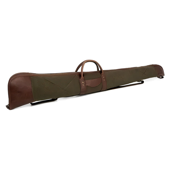 Green and Brown Waxed Canvas Leather Shotgun Case, Canvas Leather Gun Slip Case, Canvas Leather Shotgun Case