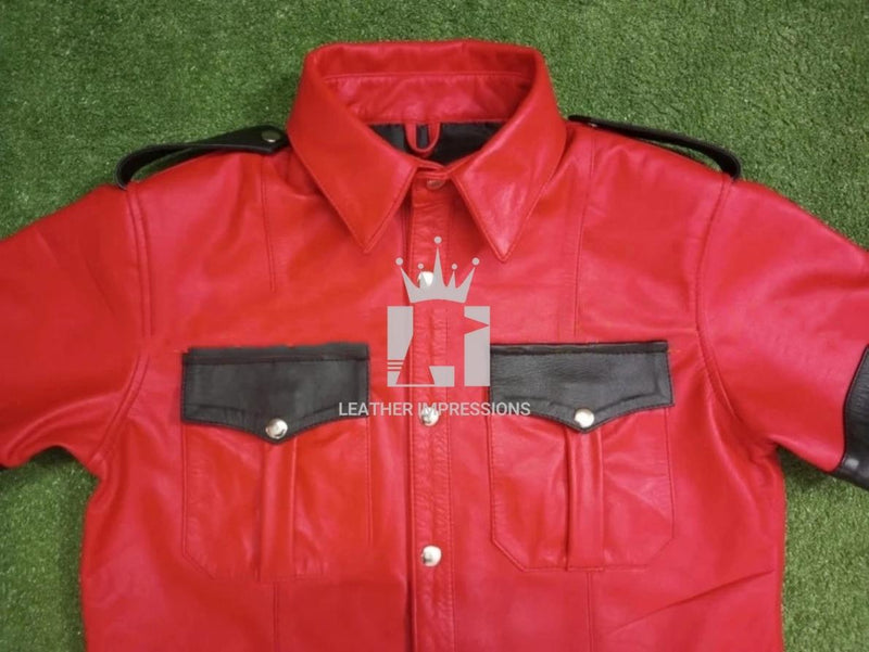 leather shirt, gay leather shirt, leather shirt bdsm, bondage leather shirt, Short Sleeve Shirt
