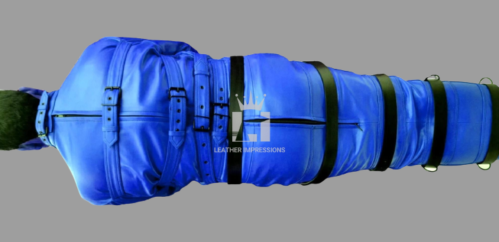 Blue leather sleepsack, leather sleepsack, bondage body bag, bondage sleepsack