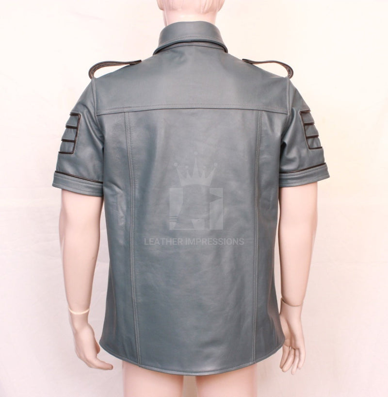 Leather military style shirt, leather BDSM shirt, Bondage leather Shirt, Leather Police Shirt fetish