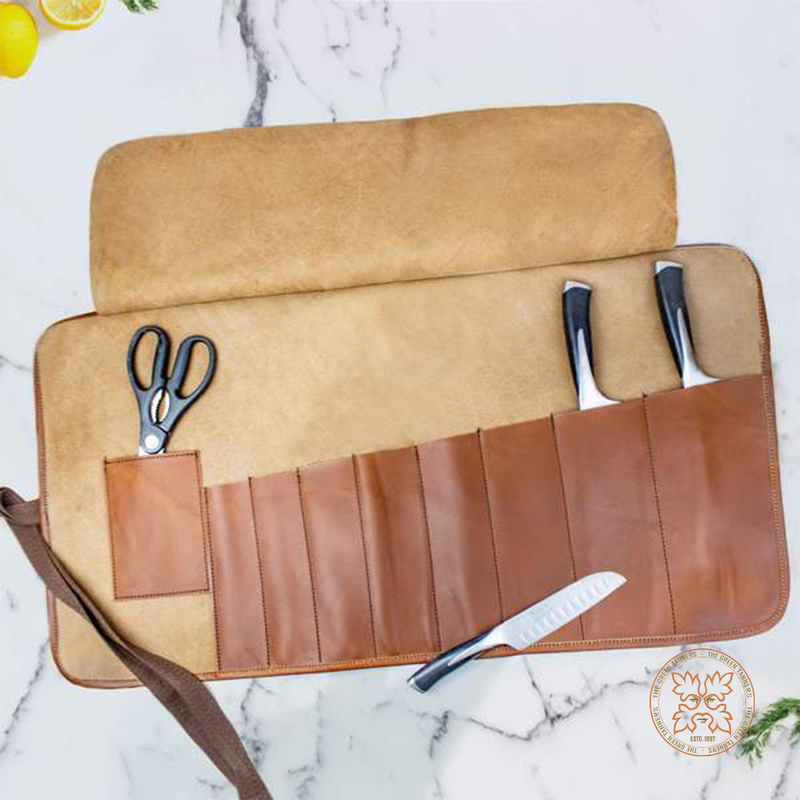 Classic Brown Knife Roll, Leather Tool Bag, Classic Knife Roll