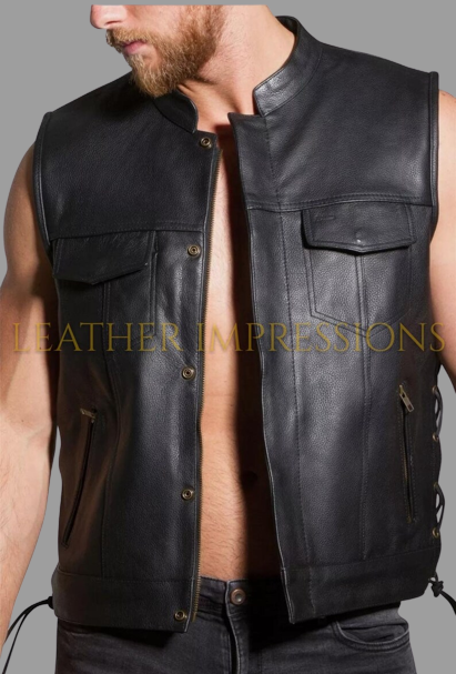 leather vest, gay leather vest, leather vest bdsm, bondage leather vest