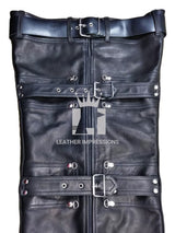 leather leg binders, leather restraints, black leather restraints belts