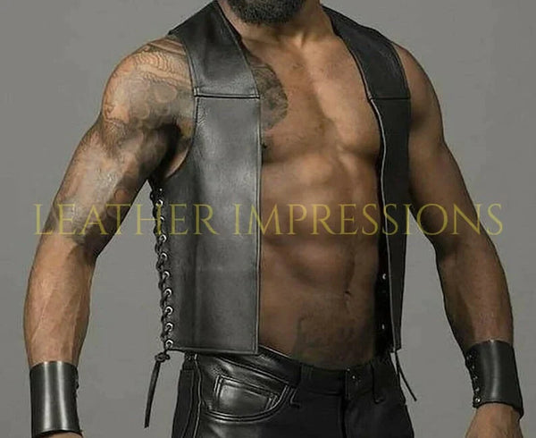 leather vest, gay leather vest, leather vest bdsm, bondage leather vest