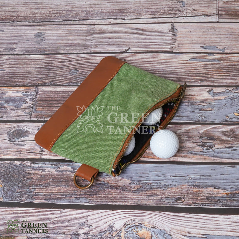 Canvas Leather Golf Pouch, Golf Ball Pouch, Golf Accessory Bag, Golf Ball Bag, golf ball pouch