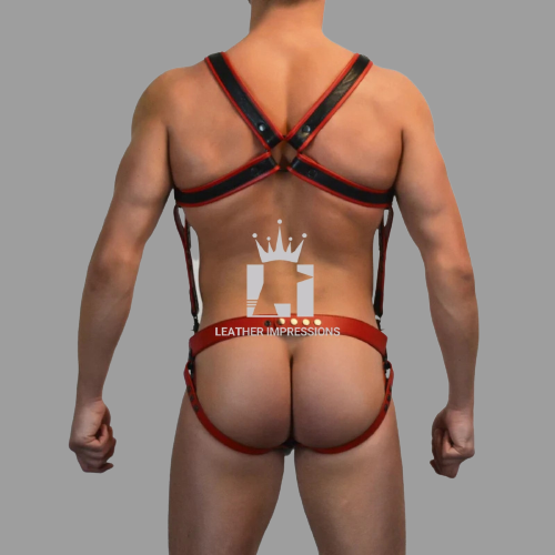 men's leather body harness, leather harness with jockstrap , men's leather bdsm harness