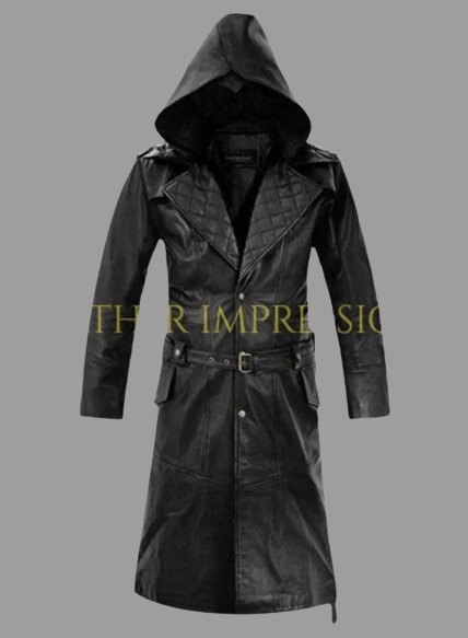 leather coat, leather long coat, leahter trench coat, leather leather overcoat, hooded leather coat