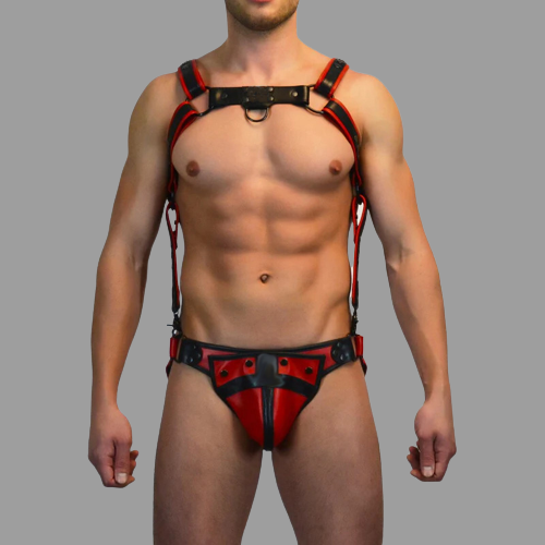 men's leather body harness, leather harness with jockstrap , men's leather bdsm harness