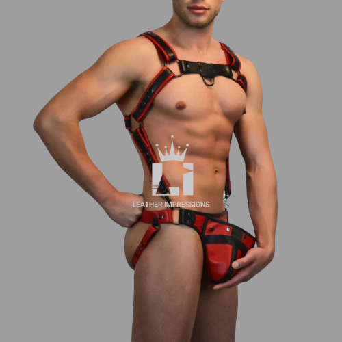 men's leather body harness, leather harness with jockstrap , men's leather bdsm harness