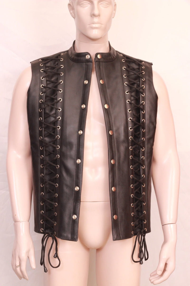 leather vest, men's leather vest, men leather vest, laced up men's leather vest, Leather Mens Top